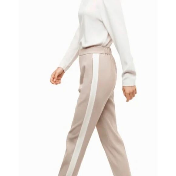 Aritzia Babaton Conan Tuxedo Stripe Trouser Beige/Cream Stripe ,Size 10 NWOT - Picture 1 of 7